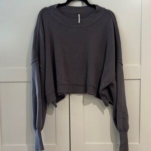 Free People Charcoal Grey Easy Street Crop Pullover Sweater, L